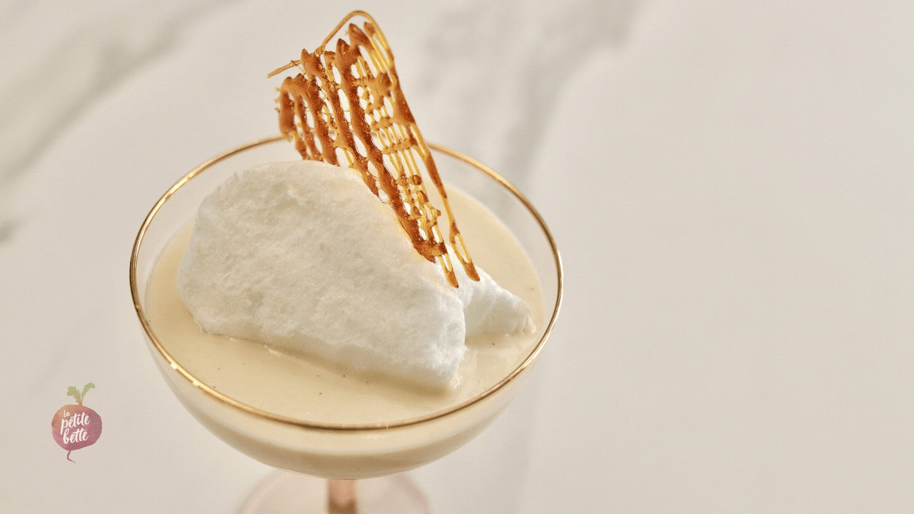 meringue tendre et crème pâtissière garnis de caramel