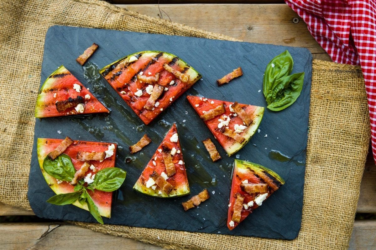 melon d'eau grillé au bacon