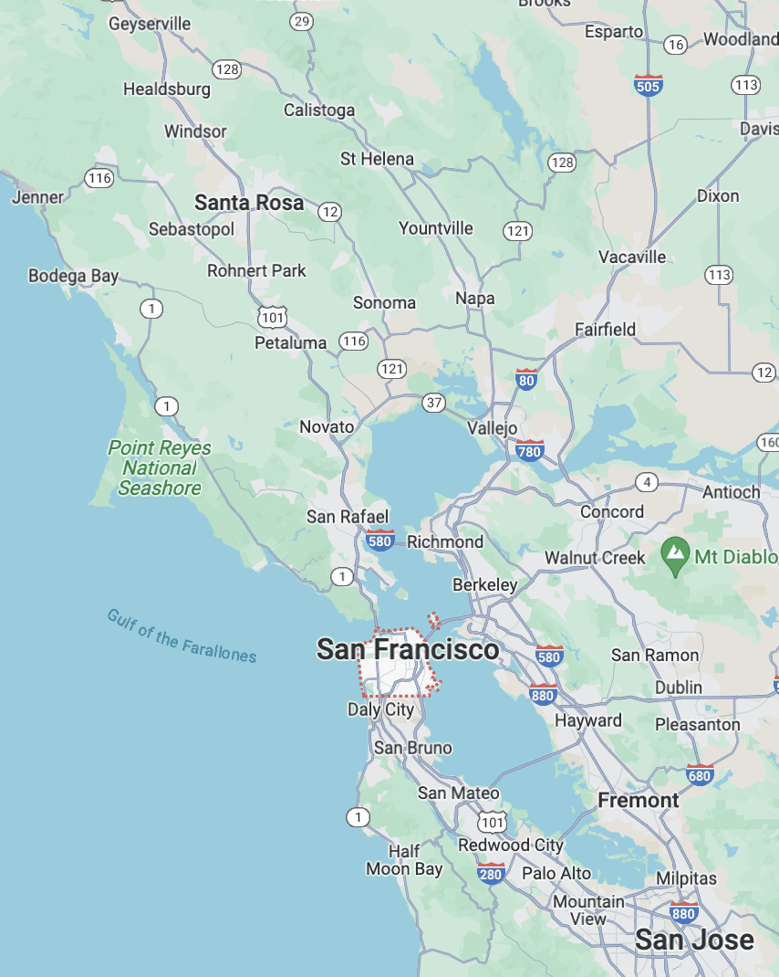 carte de la région de san francisco