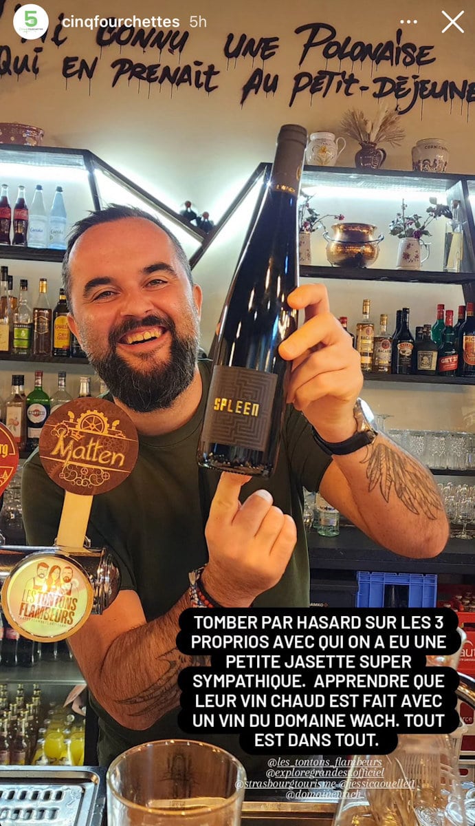 Vin pinot noir Spleen du Domane Wach au restaurant les Tontons flambeurs à Stasbourg