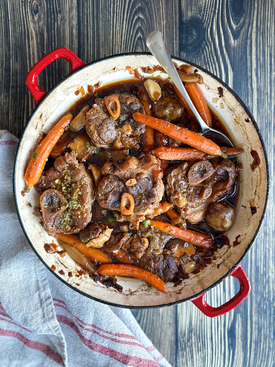 oven-braised pork osso bucco with carrots
