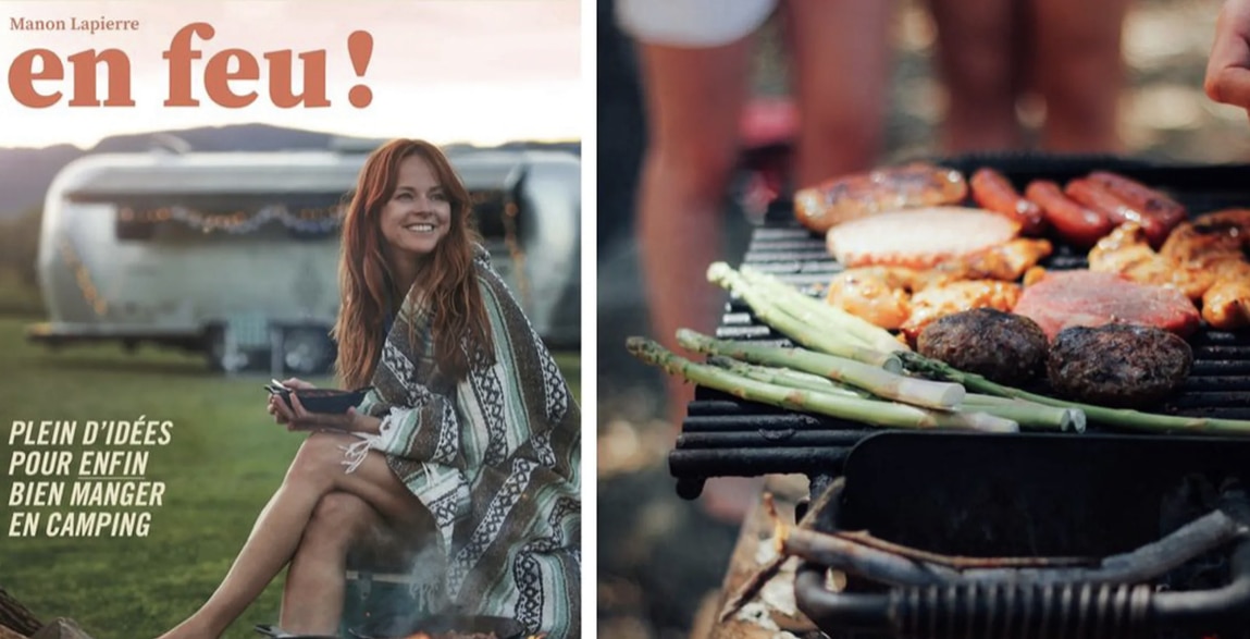 livre En Feu! par Manon Lapierre et photo de bbq, asperges et viandes grillées