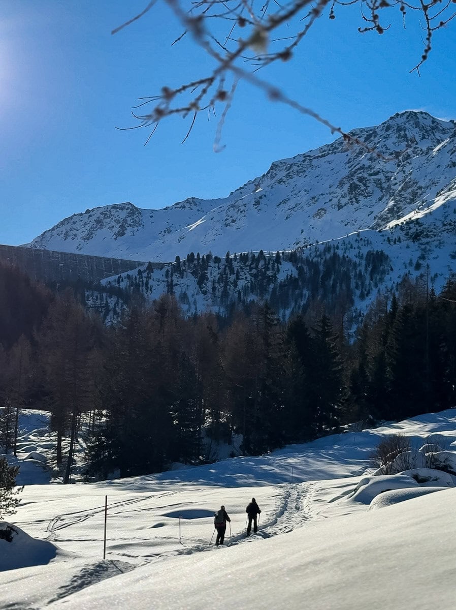 deux personnes en raquettes en montagne en Suisse